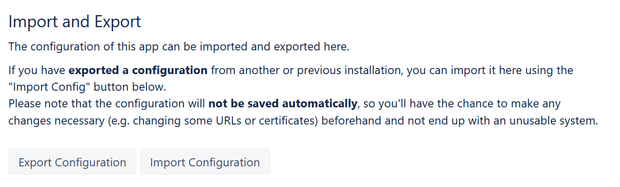 SAML SSO configuration import and export buttons