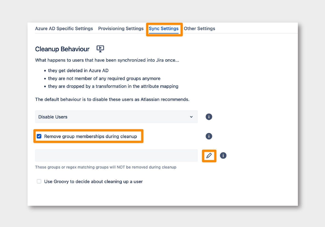 Sync settings - exclusionary group for offboarding