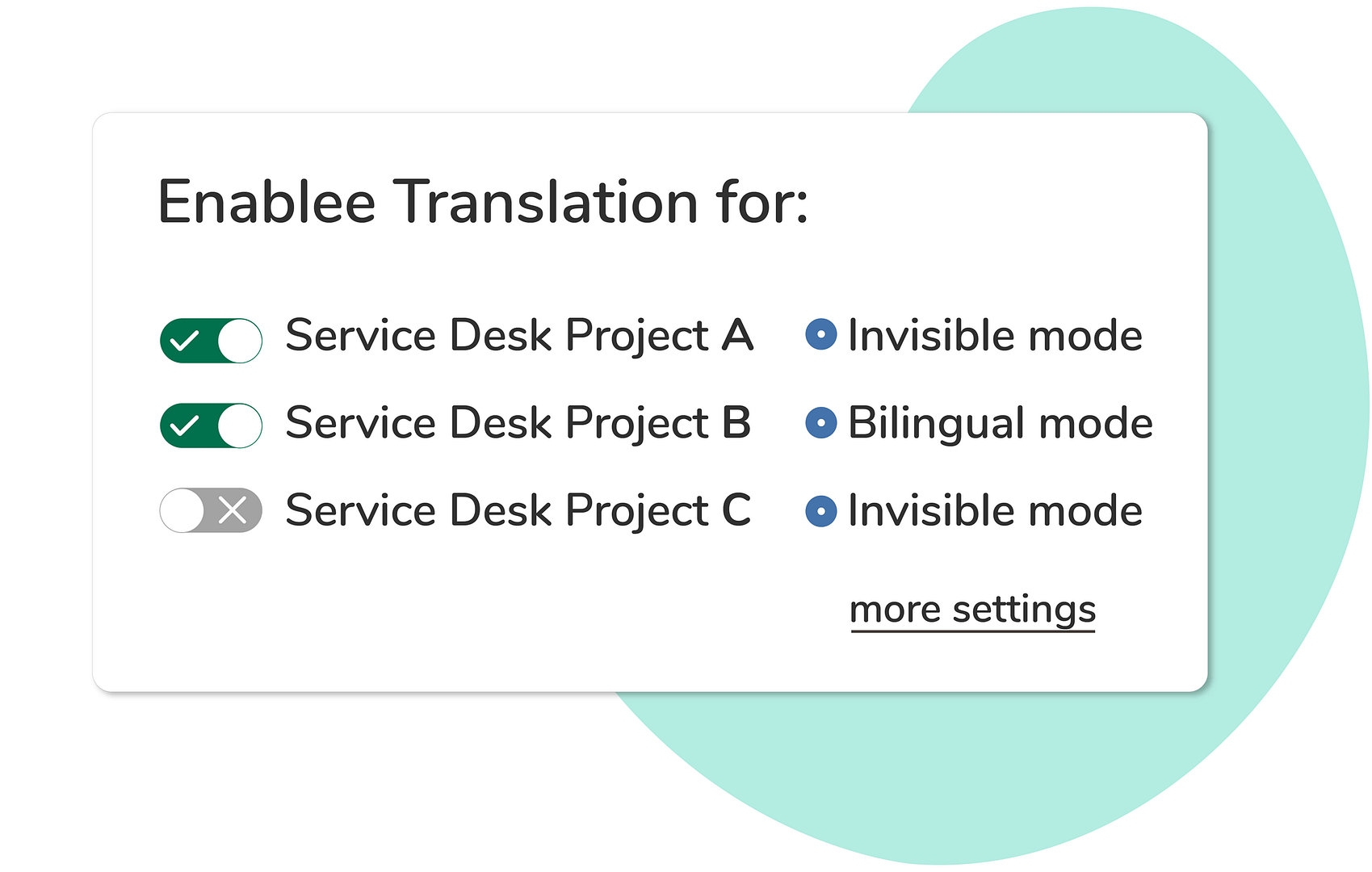 Enable translations for select projects. Tweak every setting later.