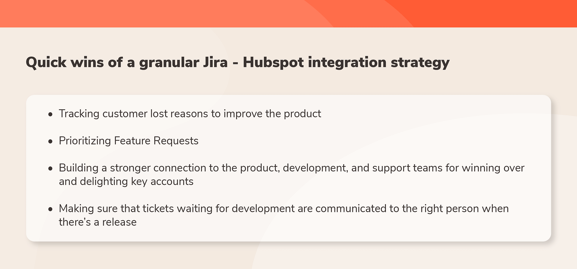 List of quick wins in a Jira-HubSpot integration strategy