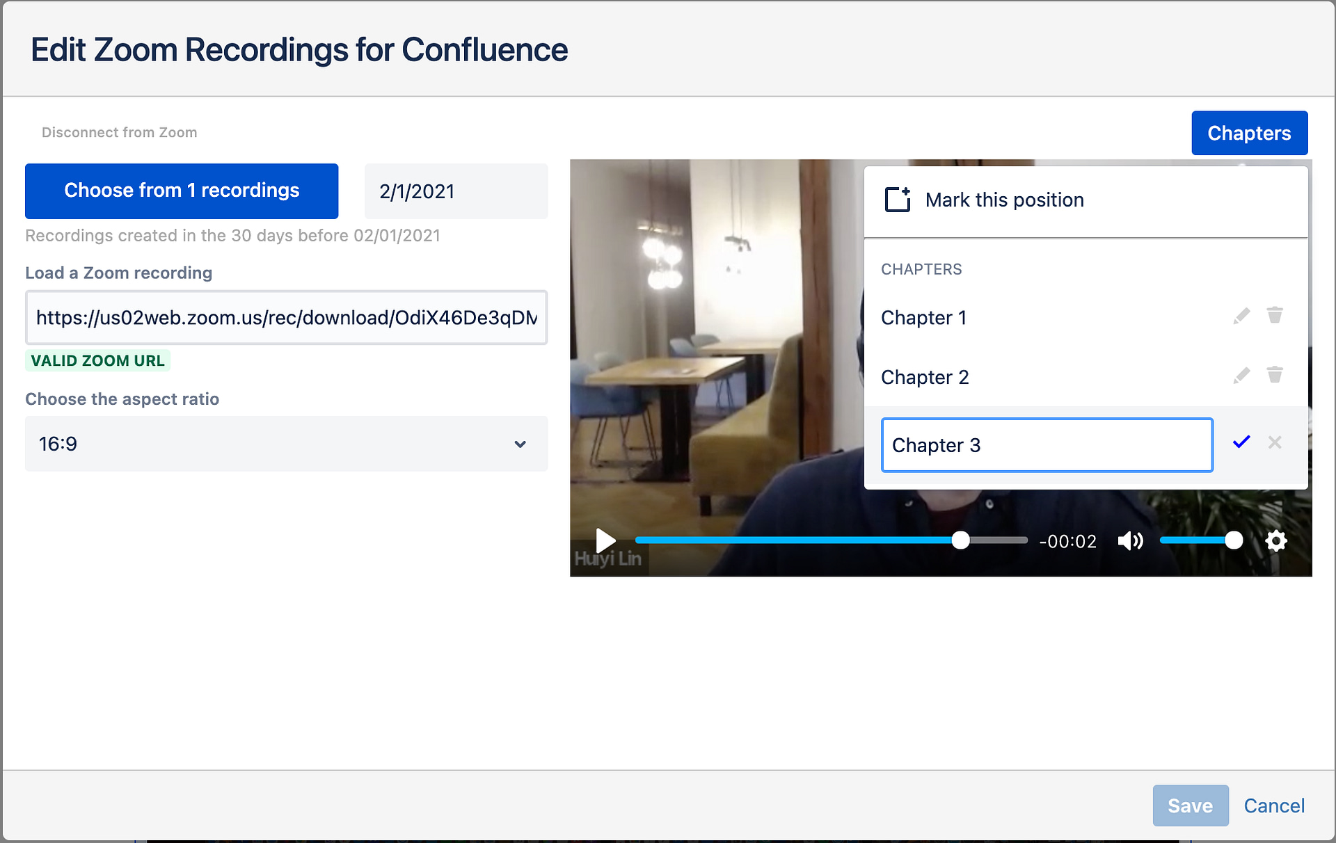 Adding Chapters in the Embed Zoom Recordings for Confluence Macro