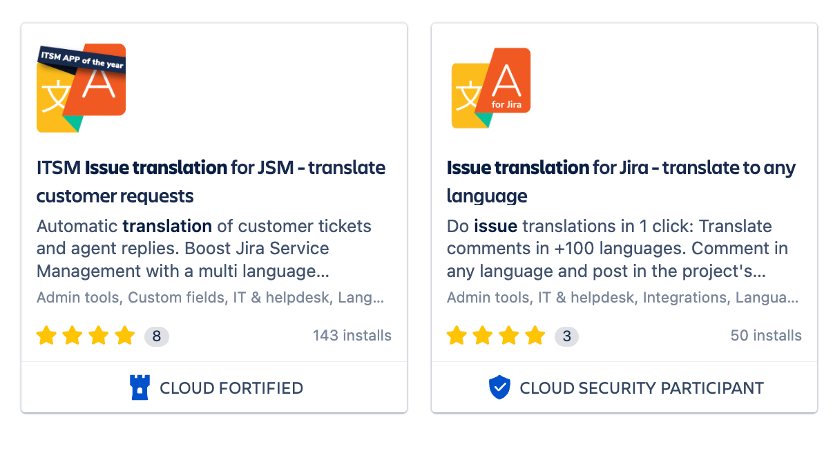 Issue translation apps: for Jira and for JSM