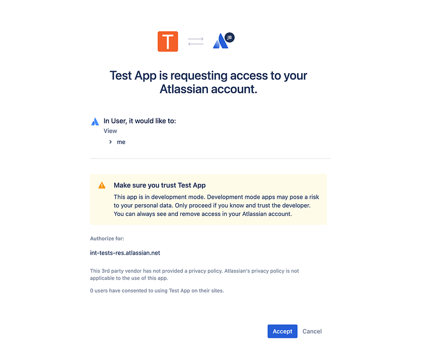 Consent screen for logging in with Atlassian 