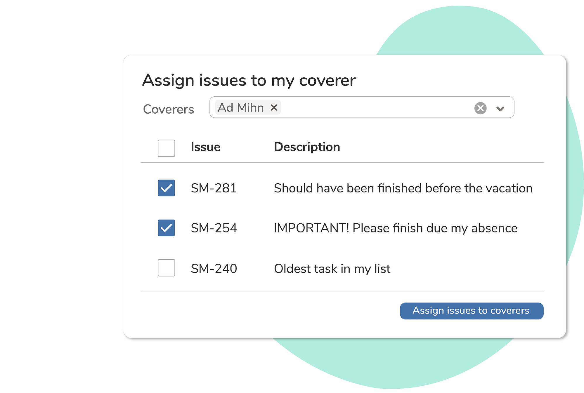 Handover existing issues in 1-click directly from your Rules List